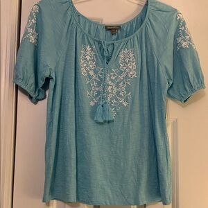 Style & Co. Light Blue Blouse with White Embroidery